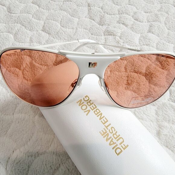New Diane Von Furstenberg Fiona sunglasses aviators white rose nwt case designer - Picture 6 of 10